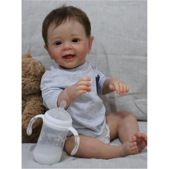 🆕 Reborn Baby Boy Grey Soft Silicone Vinyl Real Life Realistic Toddler Toys - Picture 2 of 8